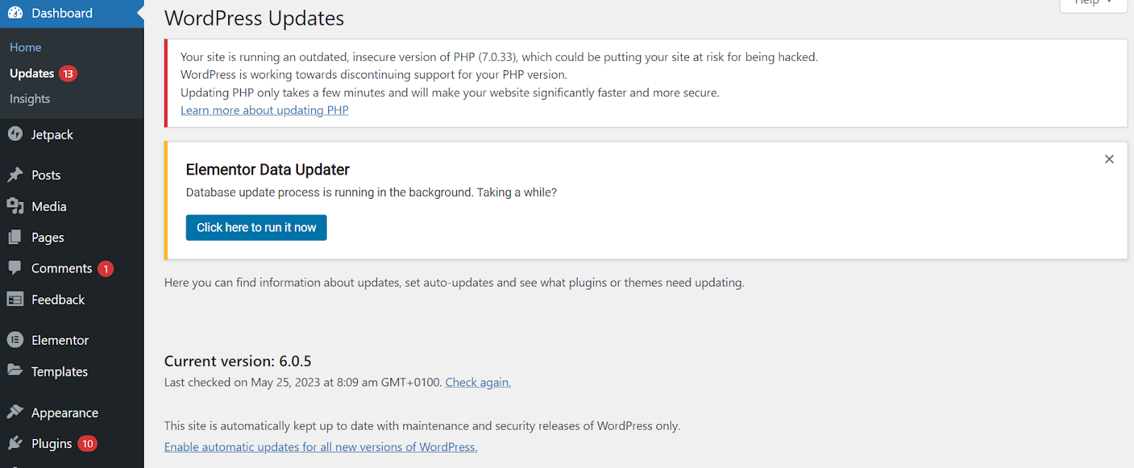 How to update wordpress, check your wordpress version using admin dashboard